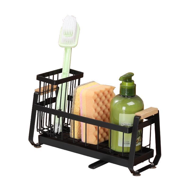 Countertop Kitchen Dish Rack with Sponge, Soap, and Brush Storage