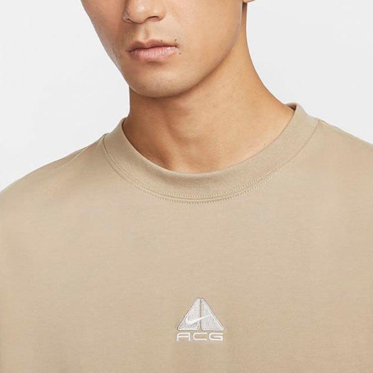 Nike Logo Embroidered Outdoor Casual Sports Crew Neck Long Sleeve T-Shirt Men Tops Khaki DR7754-247