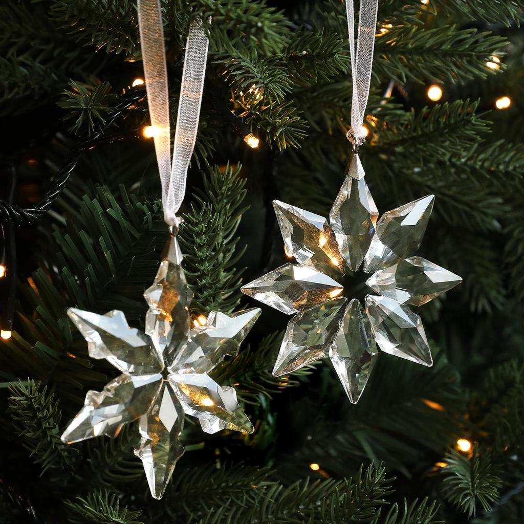 High-End Crystal Snowflake Pendant - Transparent Glass Hexagonal Star Christmas Tree Ornament