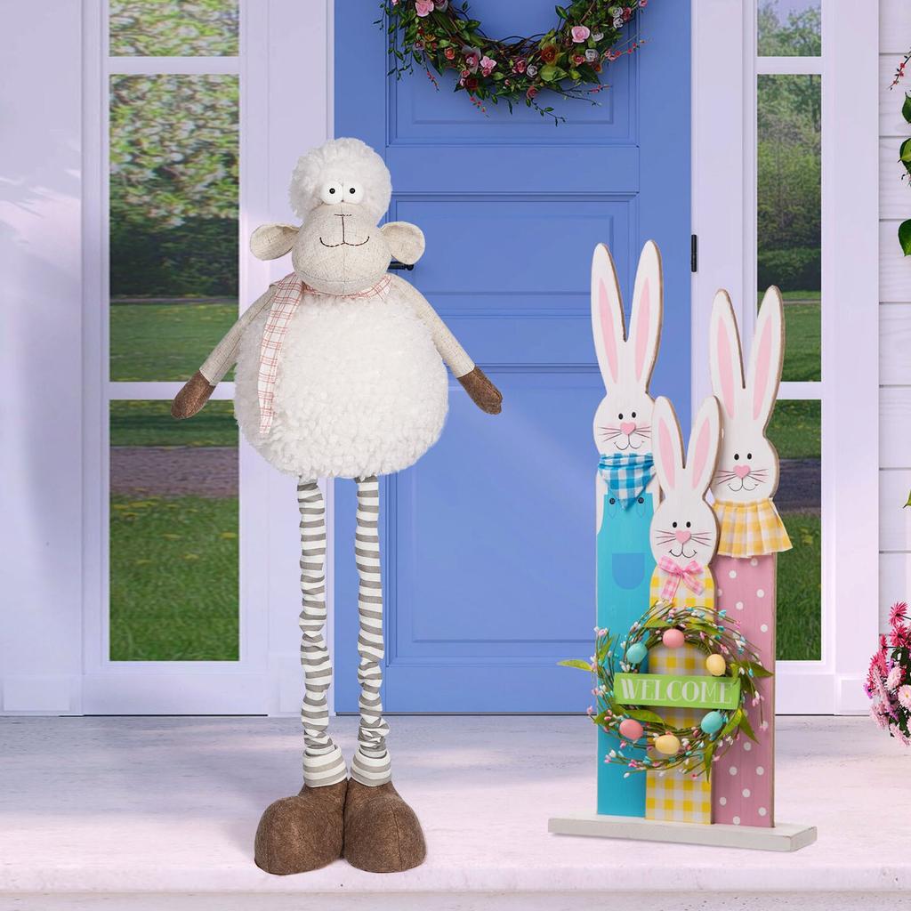 Easter Retractable Leg Sheep Scarf Striped Plush Ornaments Plush Doll Easter Decorations
