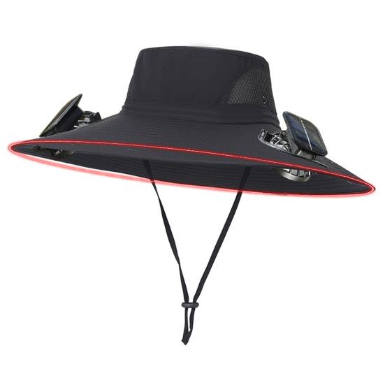 Chapeau de soleil à large bord avec ventilateur solaire intégré pour hommes et femmes, chapeau de plage rafraîchissant pour l'été, pour la pêche en plein air, la randonnée et le camping