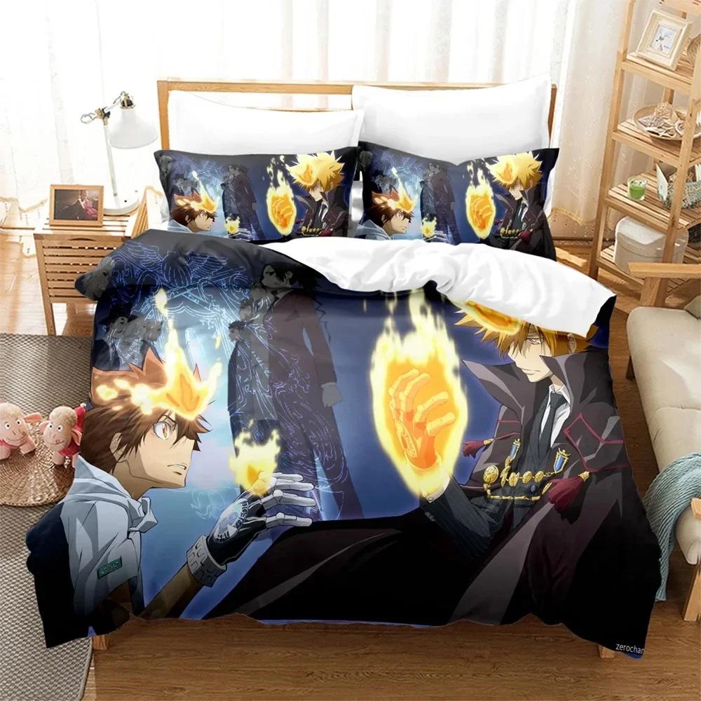 Family Teachers REBORN Tsuna Bedding Set Printed Bed Set With Pillowcase Duvet Cover Soft Single Double Queen Super King Size