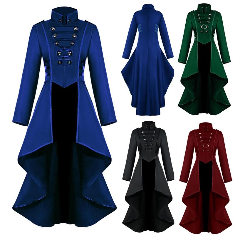 Gorgeous Women Vintage Medieval Tuxedo Gothic Tailcoat In Black Red Blue And Green