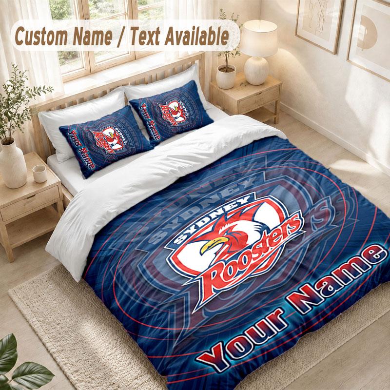 Custom Name Bedding Set 3 PiecesSydney Roosters Print Duvet Cover + 2 Pillowcases Soft Bed Decor