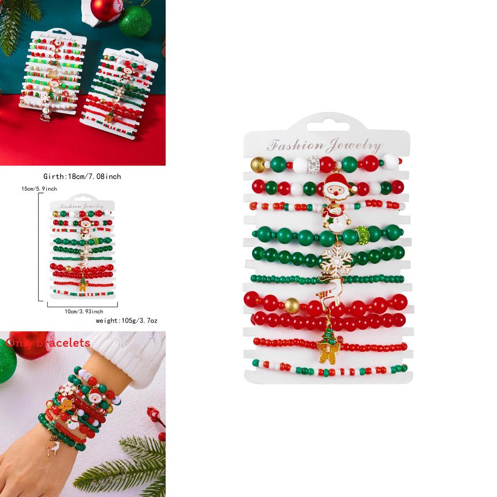 Ensemble de Bracelets Flocon de Neige et Père Noël en Perles Avec Métal Fait Main Pour Cadeau de Fête