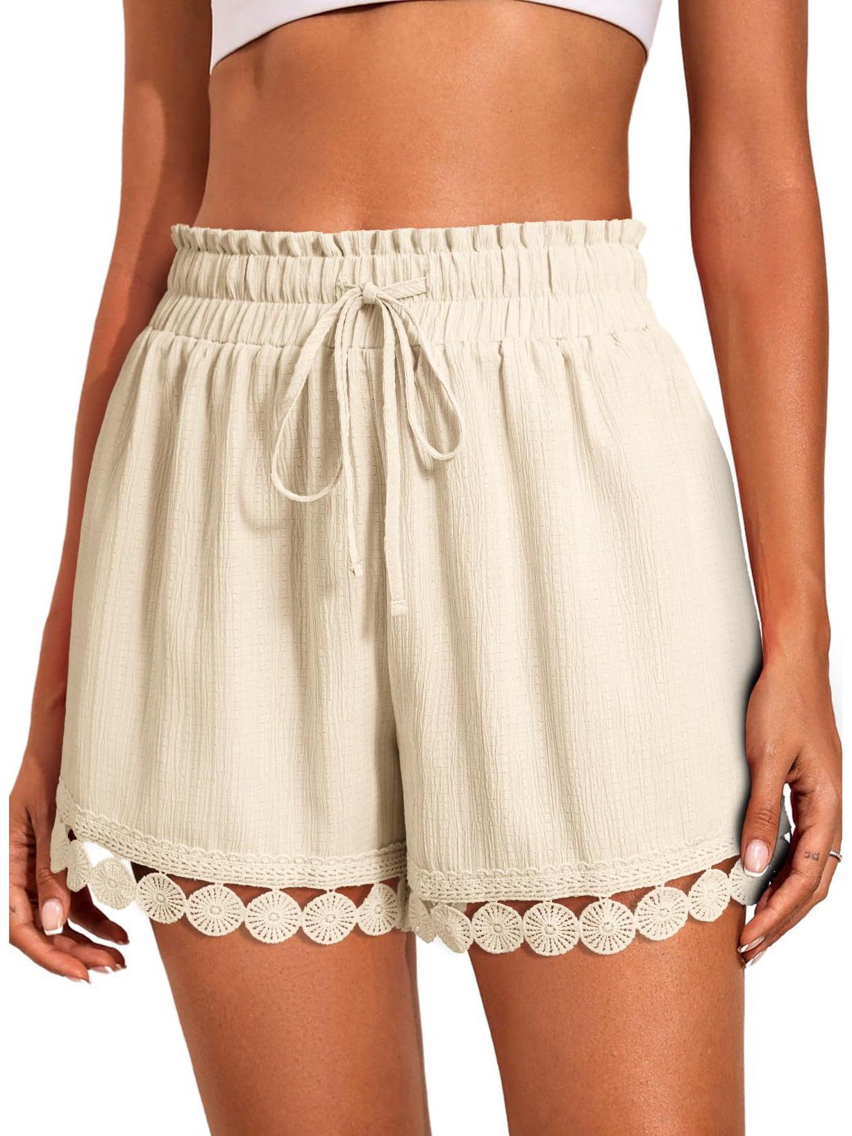 

2026 European & American Cross-border Spring/Summer Women s Lace Trim Casual Beach Shorts XL абрикосовий