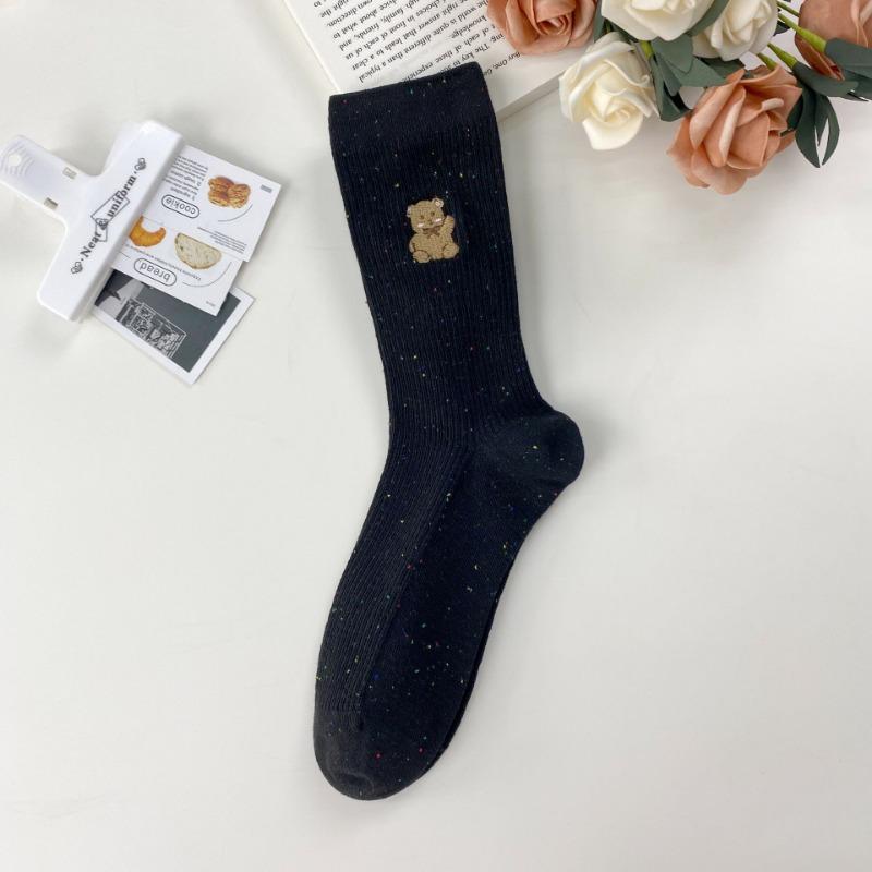 Ankela Red Socks for Women, Cotton Cotton Breathable Mid-calf Socks, Dui Dui Socks, Embroidered Bear Boneless Vertical Long Socks
