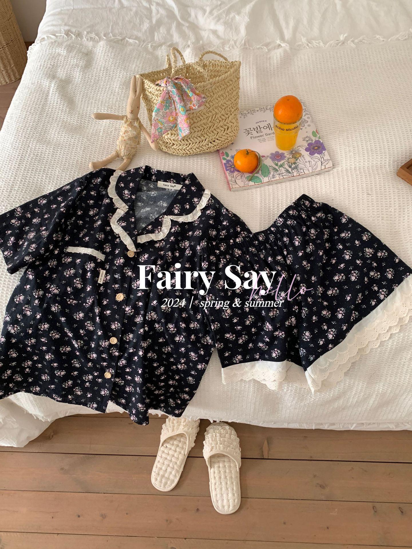 

Fairy Say 2024 Весна/Лето Хлопковый пижамный комплект с цветочным кружевом для женщин One Size чёрный