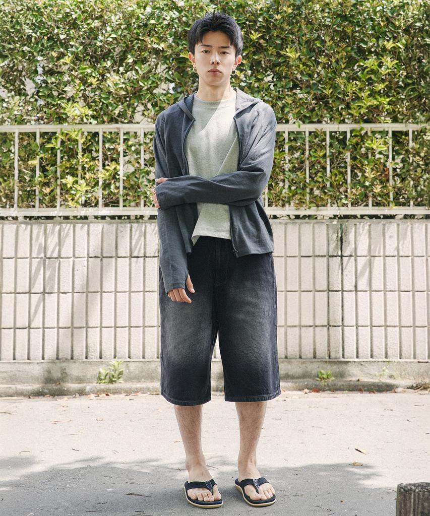 Xero Slub Finger Hole Crop Zip-Up Hoodie [Charcoal]