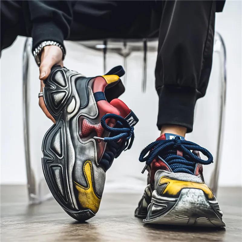 Neue Herren-Freizeitschuhe mit dicker Unterseite und Graffiti-Farbblock, Freizeit-Sportschuhe, modisch, vielseitig, bequem, Freizeitschuhe 39–44