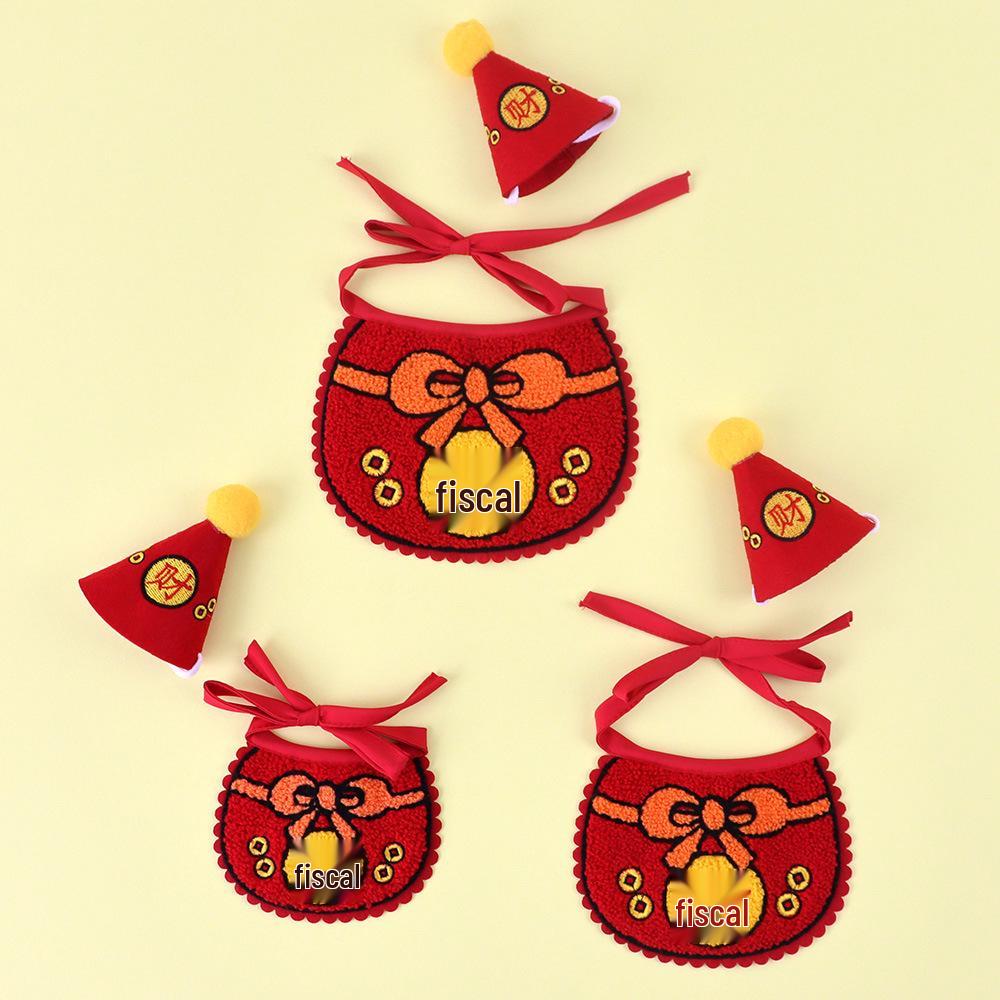 

Festive New Year Pet Bib - Cute Cat & Dog Triangle Scarf S (2-5 lbs)