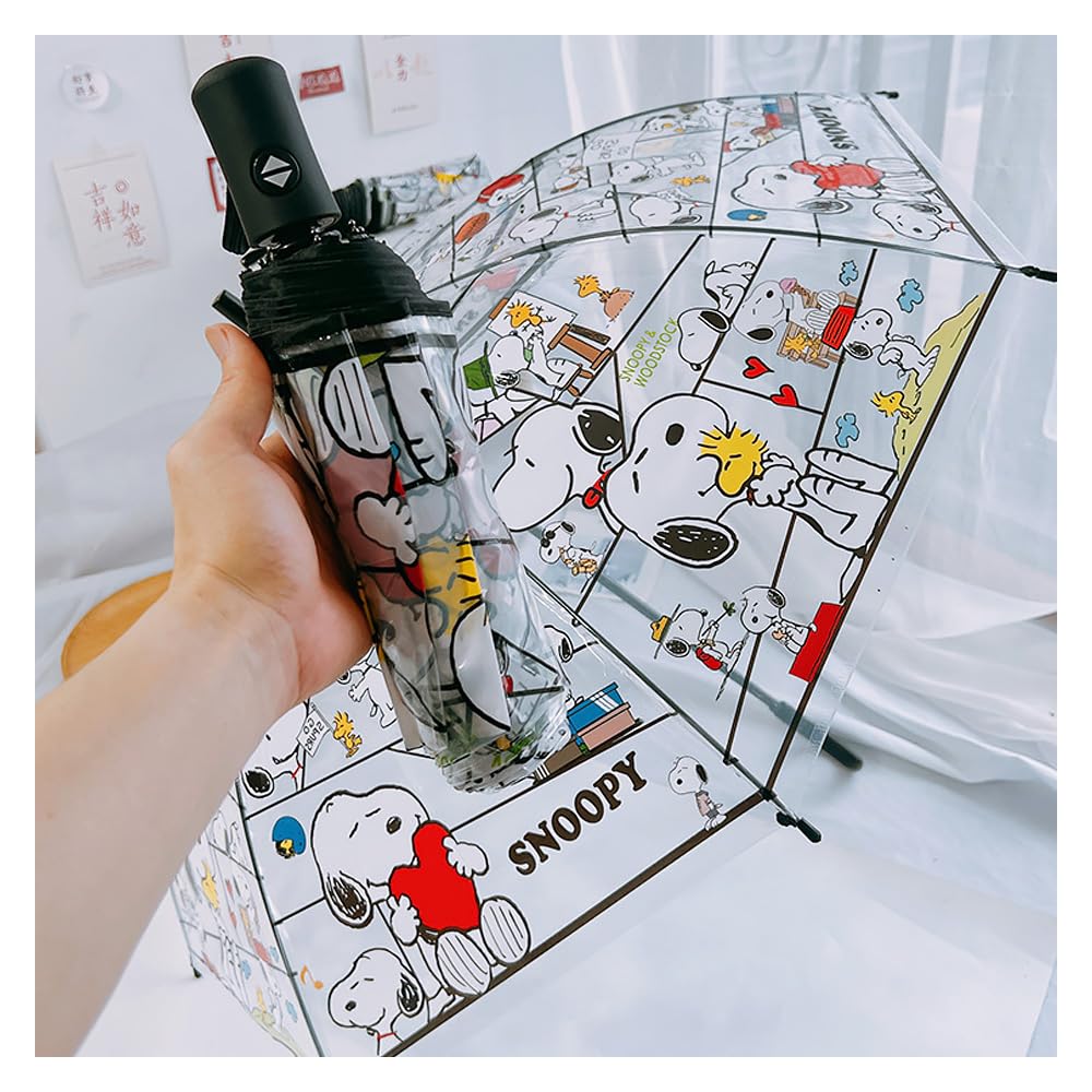 Snoopy Vinyl skládací transparentní automatický vinyl 8znakový deštník, třípatrový deštník, deštník, vinyl, otevřít/zavřít, deštník, 56 cm, žebra,