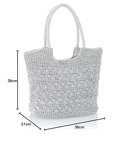 Metallic cord pattern knit tote bag