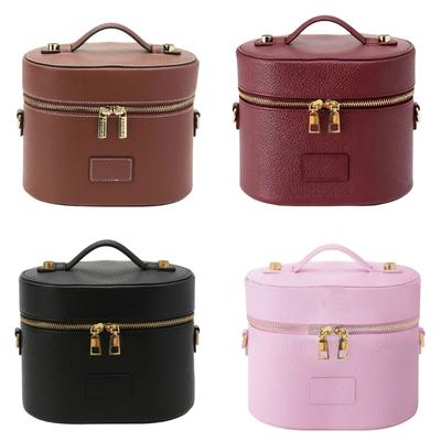 PU Leather Toiletry Organizer Bag Makeup Case with Carrying Handle And Zippered Cover Design for Cosmetic Storage Use