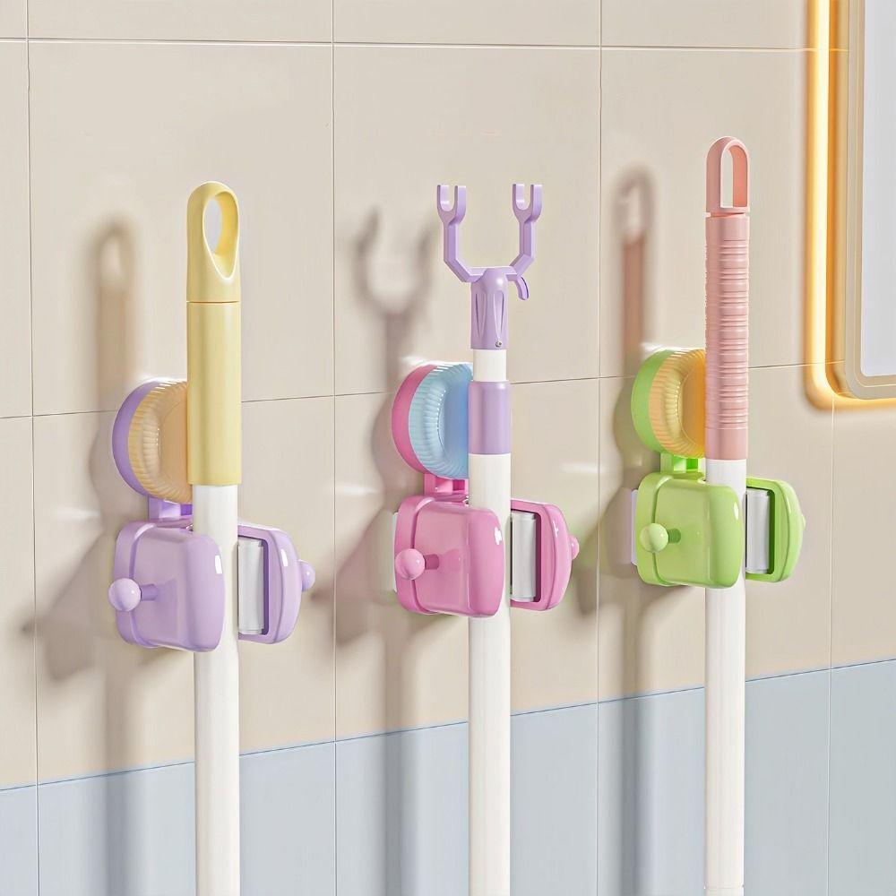 Wall mounted Wall Mounted Mop Rack Punch Free Mop Storage Clips Suction Cup Mop Holder  Shower Room