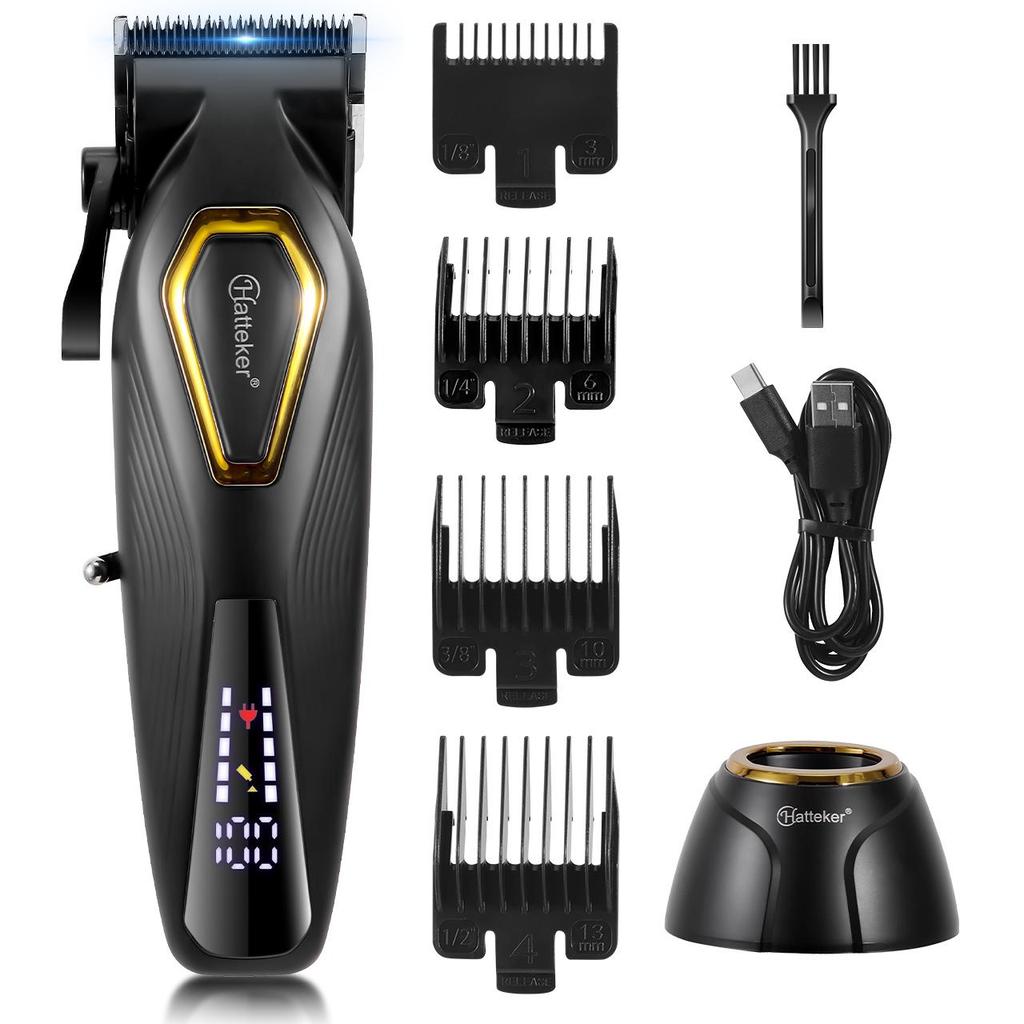 Hatteker Professional Hair Clippers 7500RPM Vector Motor DLC Blades 4 Guide Combs USB Base Charging Barber Hair Trimmer for Men