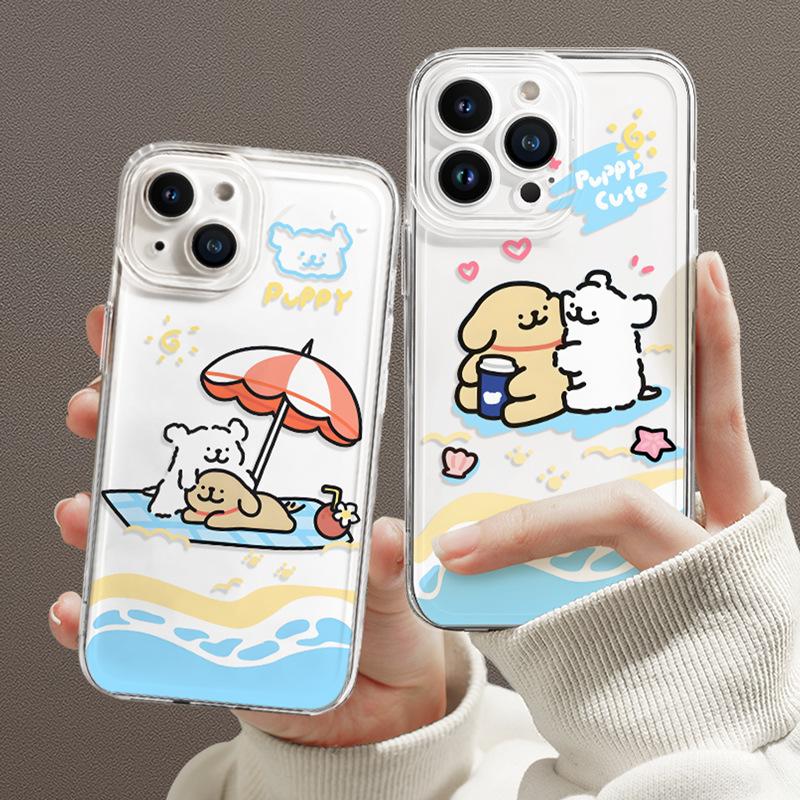 Applicable to Apple 11 mobile phone case new female iphone11pro transparent 11/11promax couple cute puppy