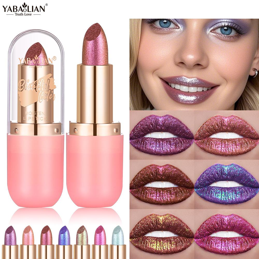 Metalická fialová chameleonská rtěnka Měnící barvu Matná třpytivá diamantová rtěnka Vodotěsný perleťový lesk na rty Sexy make-up