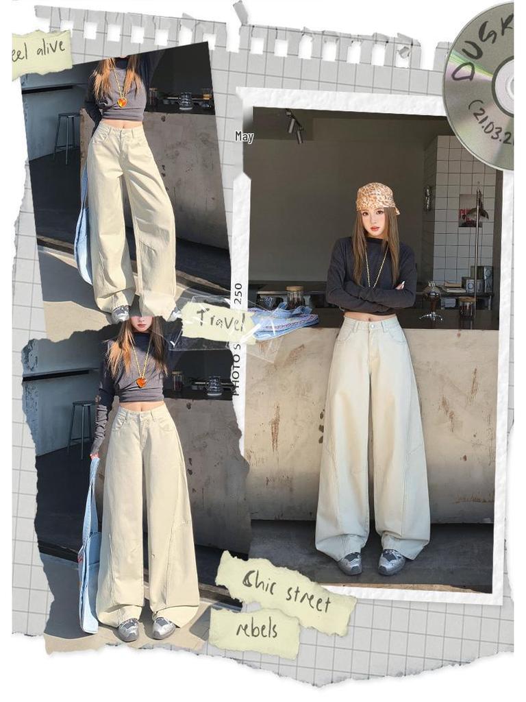 Army Green Retro High-Waisted Wide-Leg Cargo Pants for Women - Slimming and Loose Fit