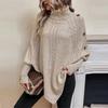 Women's Fashion Casual Cable Knit Turtleneck Button-Decorated Long Sleeve Sweater
