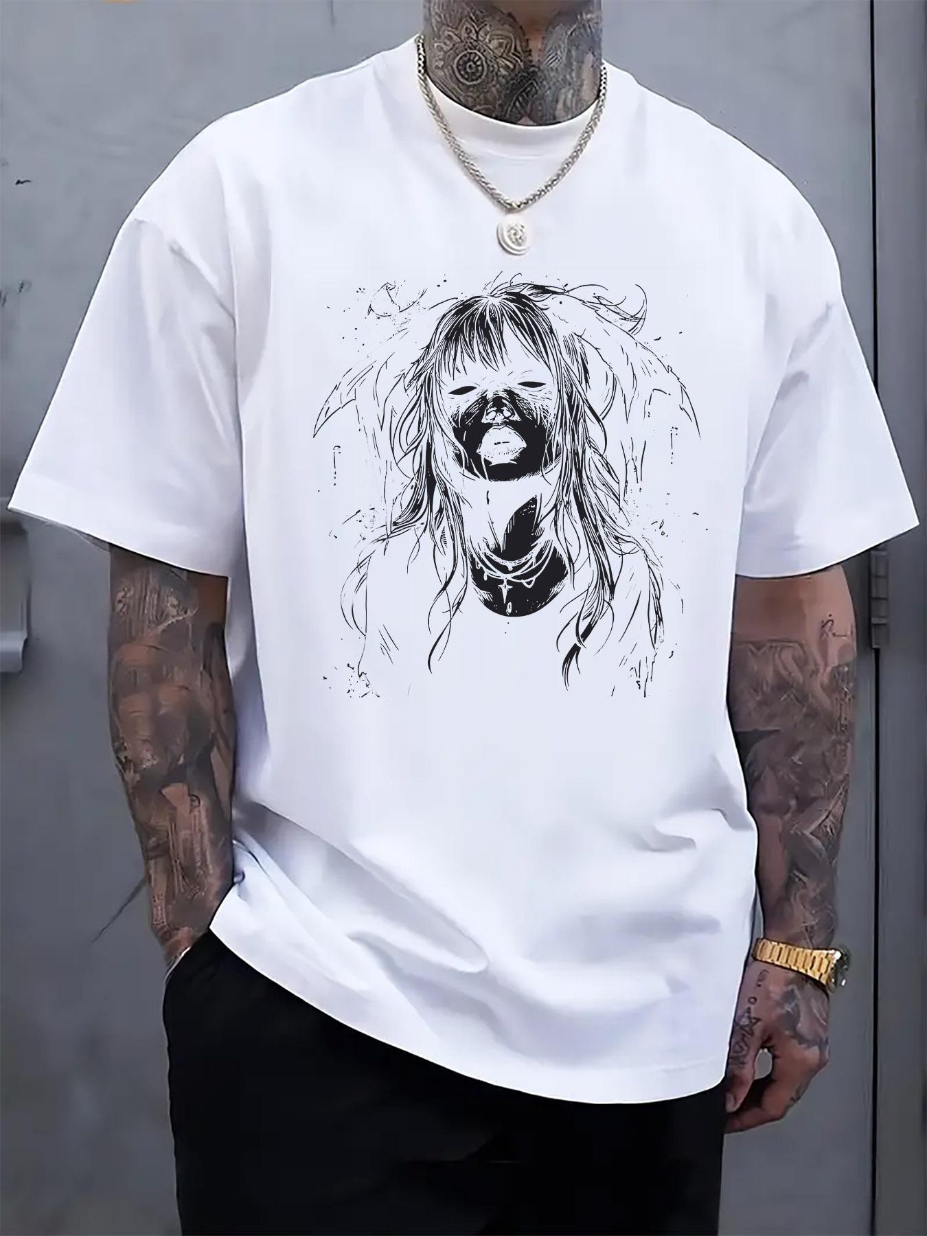 

Casual Short Sleeve T-shirt with Dark-Haired Woman Line Art Print - Light Grey Regular Fit Round Neck Summer Tee for Vacation & Casual Attire M