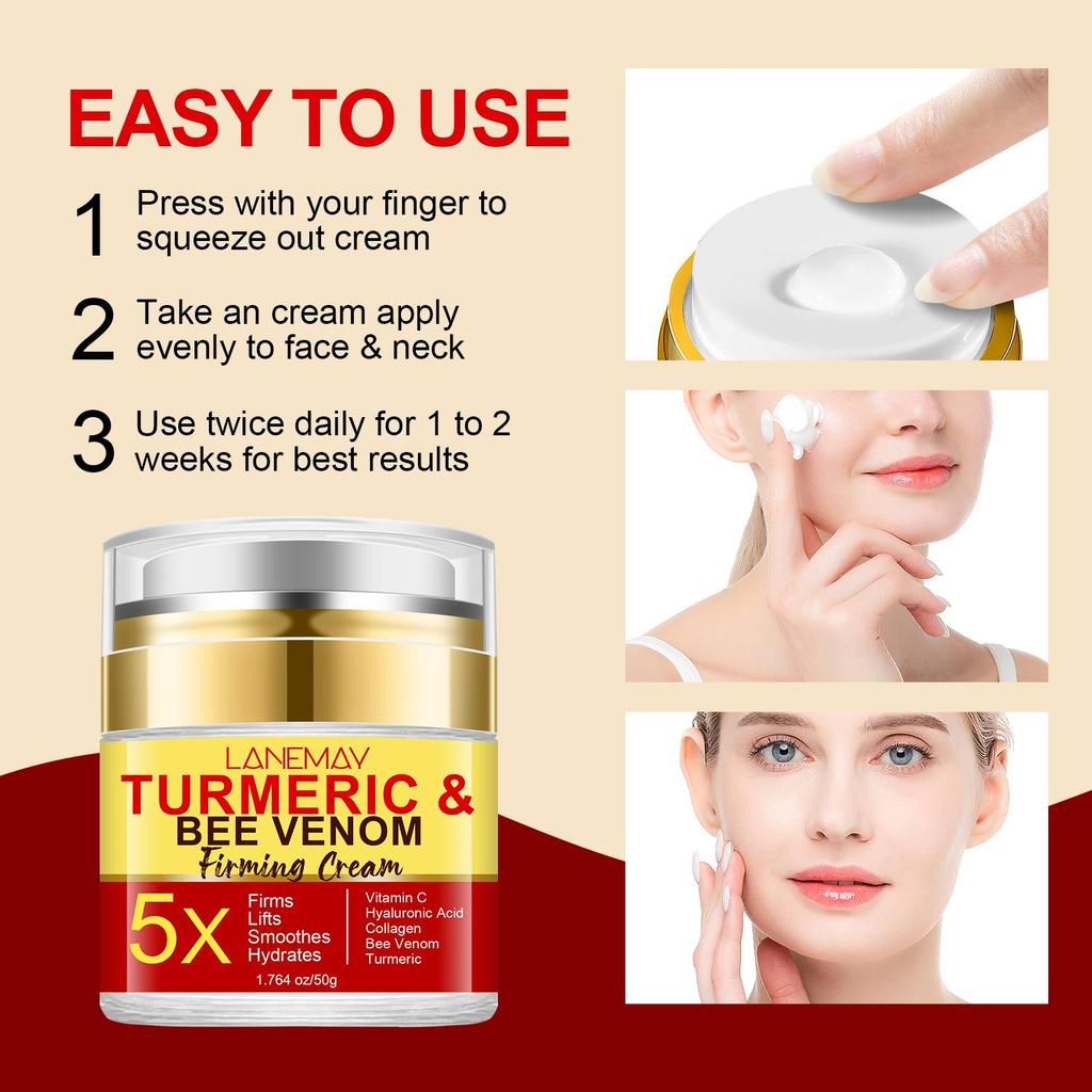 Turmeric & Bee Venom Firming Cream-Reduces Fine Lines & Wrinkles & Dark Spots-Suitable for All Skin Types, 50g