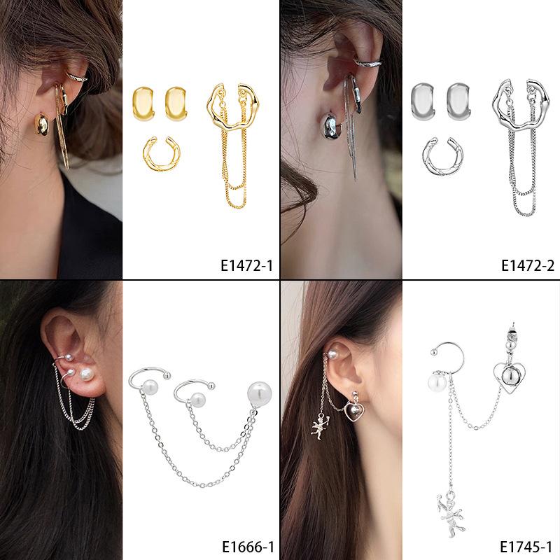 Personalized Integrated Earbone Clip Earrings, Asymmetrical Full-Drilled Butterfly Serpentine Earrings