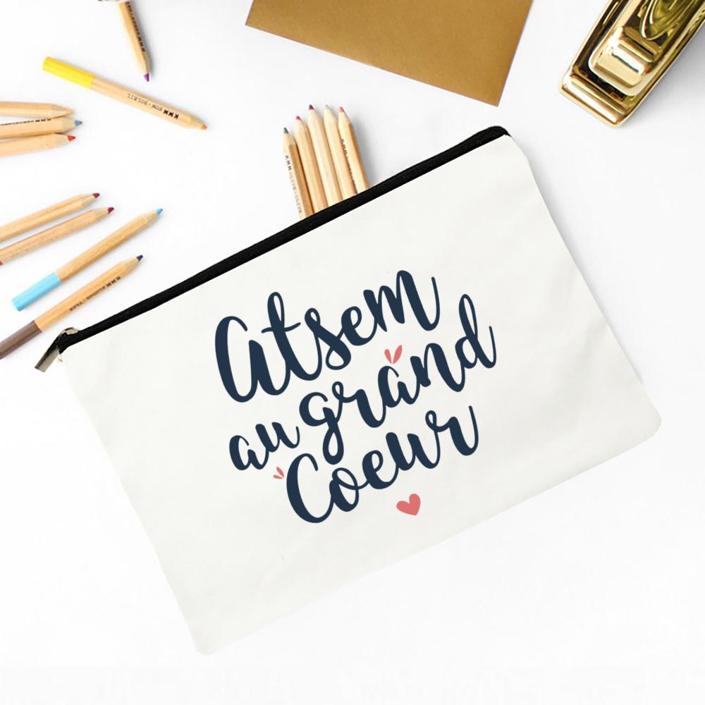 Merci Atsem Printed Makeup Bag Travel Neceser Toiletries Storage Pouch Pencil Bags Graduate Gift for Atsem Teacher's Day Present