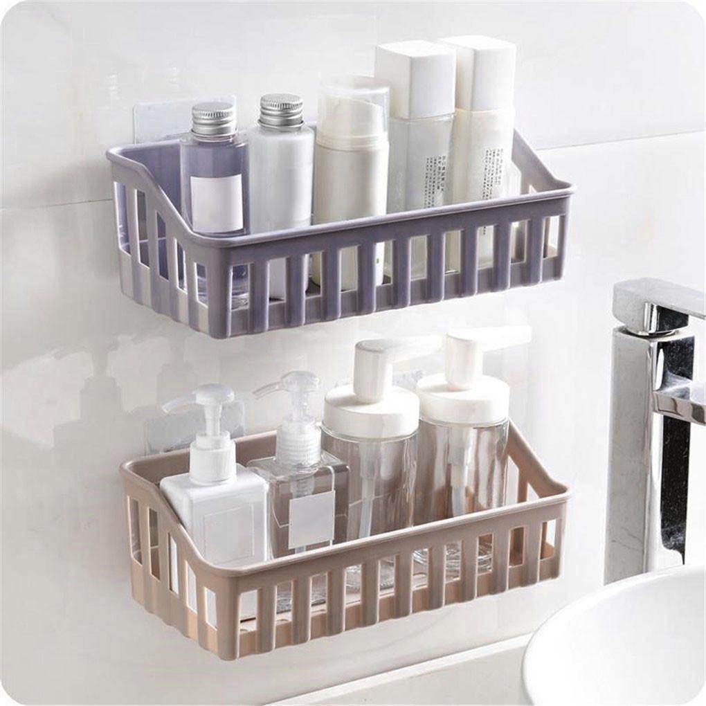 Wall Mounted Kitchen Storage Rack Toilet Bathroom Plastic Sundries Shelf Hollow Drain Stand