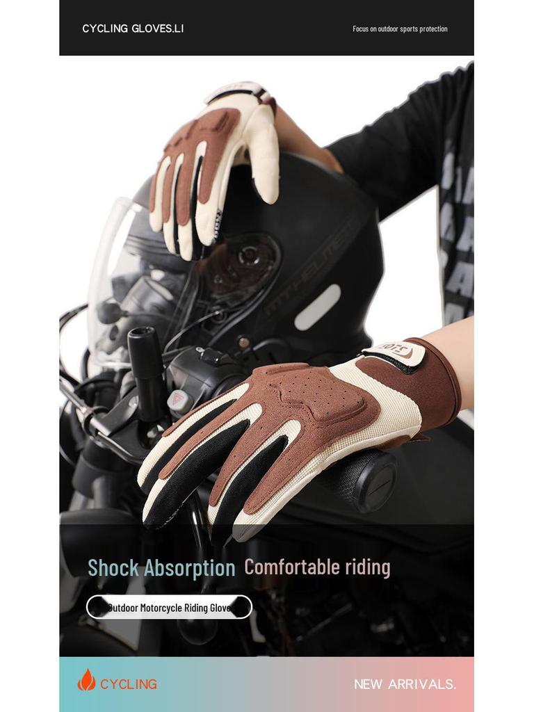 Unisex Retro Touchscreen Full-Finger Motorcycle Gloves - Breathable, Sunscreen, Summer Riding