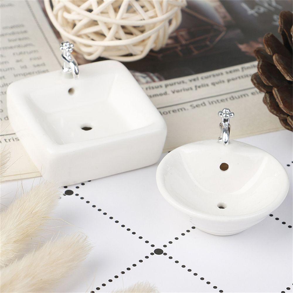 Pretend Play Wash Basin Figure Simulation Bathroom Sink Ceramic Dollhouse Toy Bathroom Sink Model