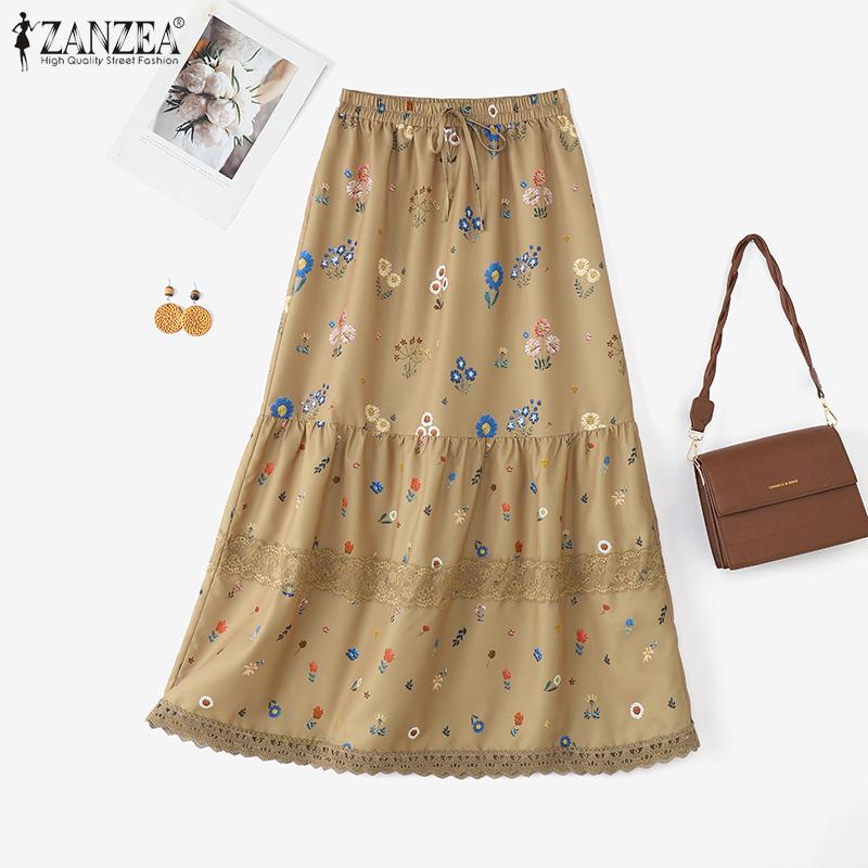 ZANZEA Women Casual Elastic Waist Loose Floral Long Skirts