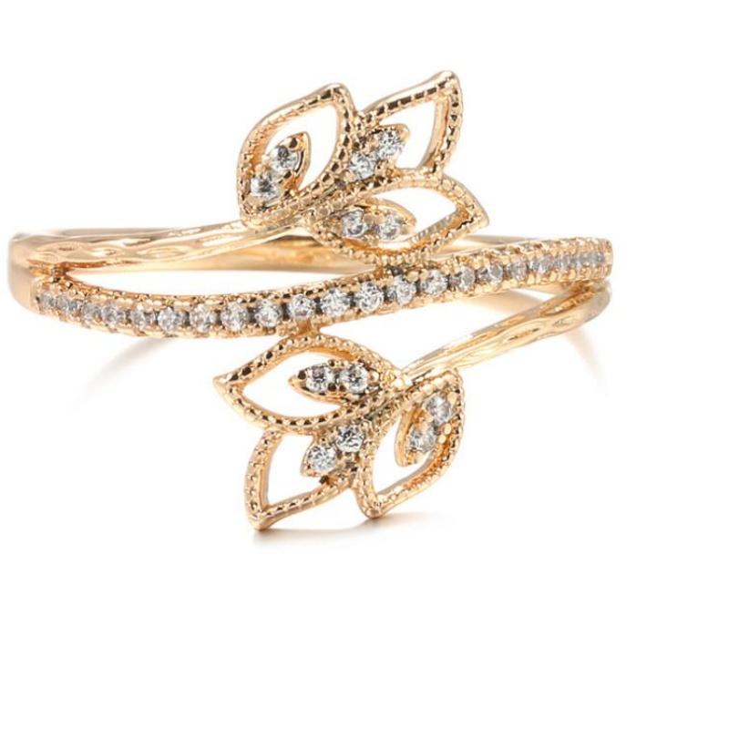 Trendy Flower Shape Rose Gold Color Two Piece Set Inlay Stone Rings For Women Fashion Rings Accessories Custom Jewelry