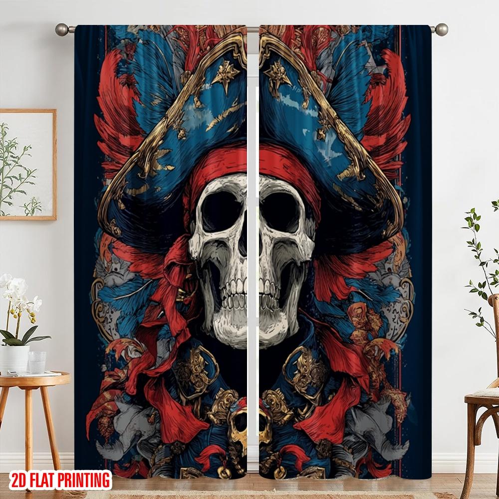 2 Stück, 2D-Flachdruckmuster Vorhänge Leinen Gruselig Unheimlich Schädel Pirat Vielseitig 100% Polyester (ohne Stange) Dekorationen Für