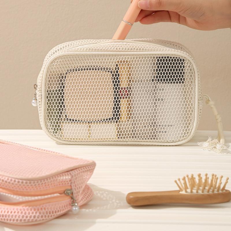 Large Capacity Mesh Cosmetic Travel Bag Dust Resistant Ventilation Portable Toiletry Organizer For Gym And Daily Use