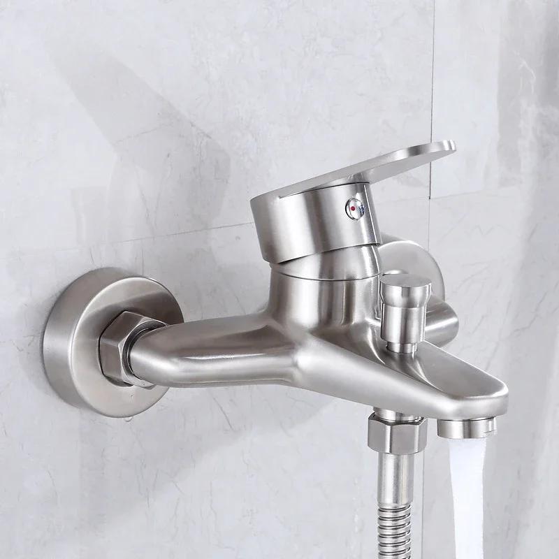 Cold Hot Mixer Bathtub Faucet Stainless Steel Bathroom Faucet Shower Head Faucet Set Shower Accessories Wall Mounted Tap
