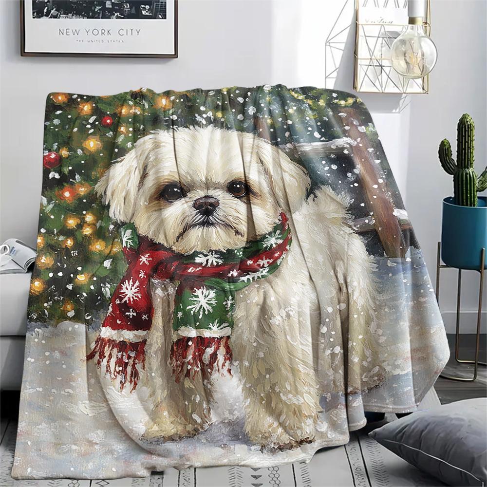 Shih Tzu Print Flannel Blanket, High quality Comfortable for All Seasons, Home Decor, Warmth and Comfort, Perfect for Christmas Gifts
