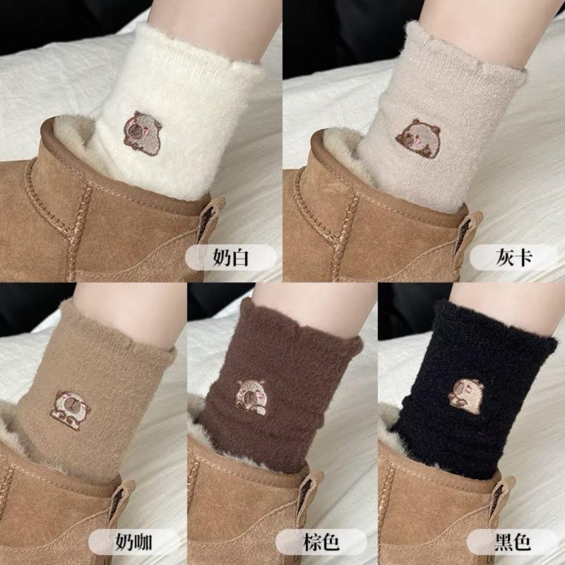Australian Velvet Socks Thick Warm Socks Cartoon Embroidered Socks Home Floor Socks Sleep Socks One size fits all