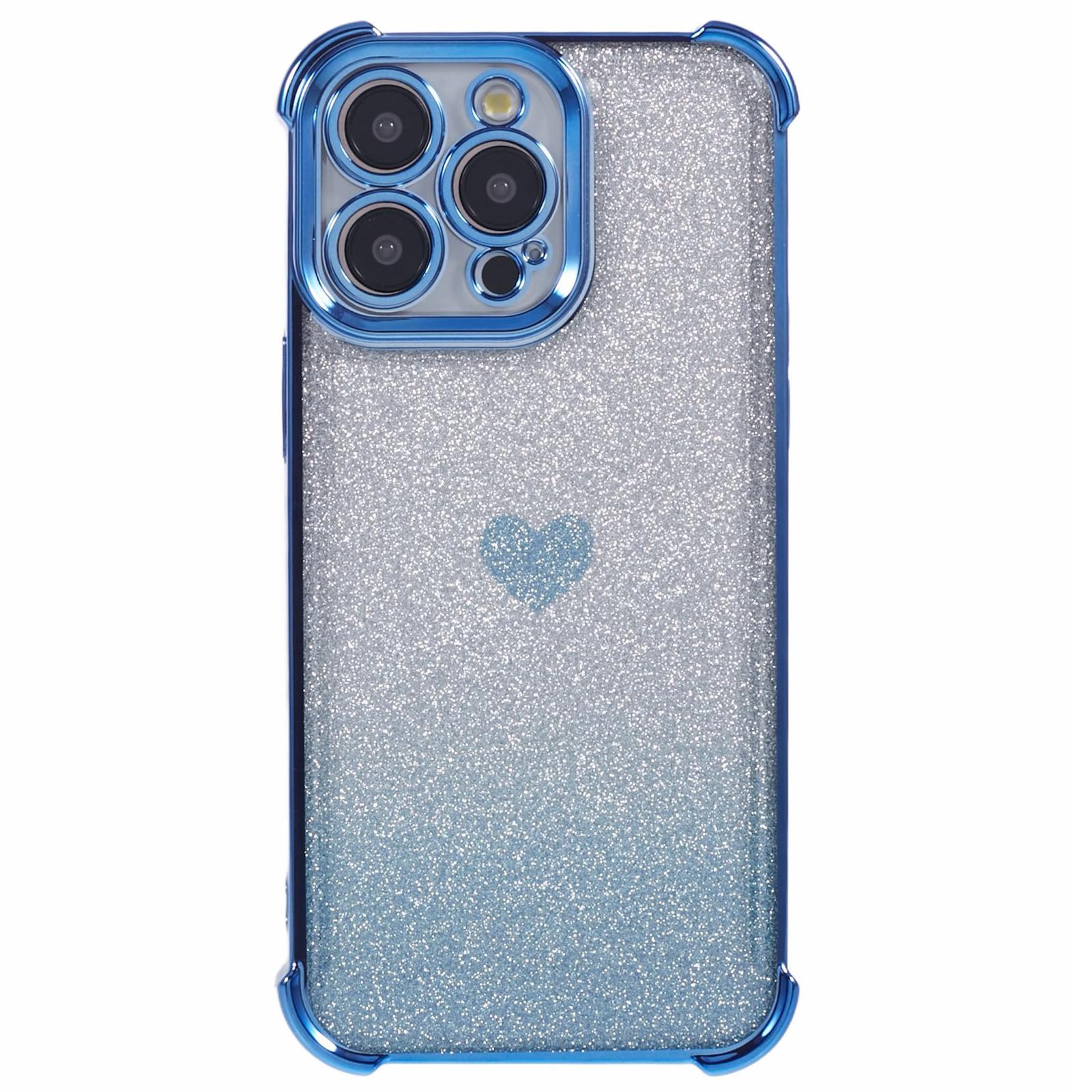 

For iPhone 14 Pro Heart Pattern Drop Protection Phone Case TPU Glittery Powder Phone Cover Blue
