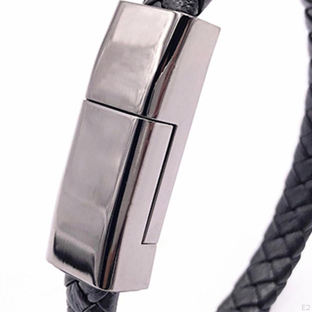 Charging Bracelets Cable Data Charge Cord Fashion Braided PU Leather (Black)