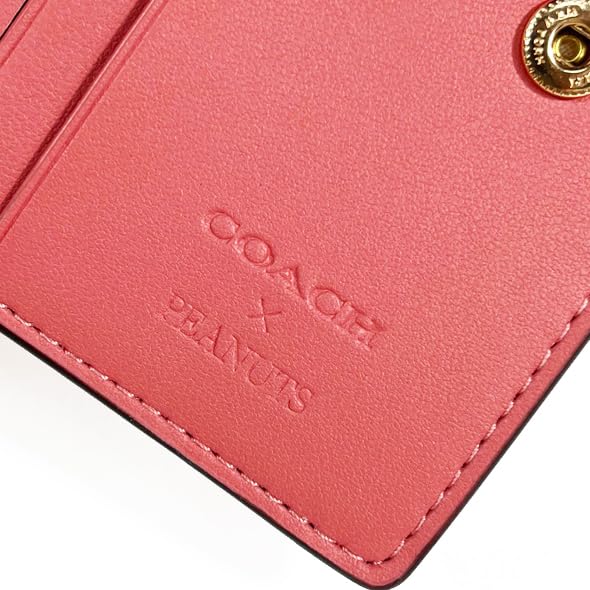 Coach X Peanuts Collaboration Wallet, Bifold WalletMini Wallet, CBN89, Lucy Leather Snap Wallet, Coral Multi IMBCV, Snoopy, Women's [Outlet Item]