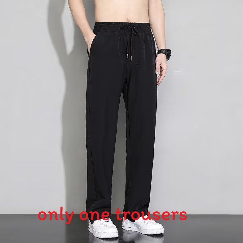 Men Summer Ice Silk Casual Pants With Drawstring Closure For Daily Wear