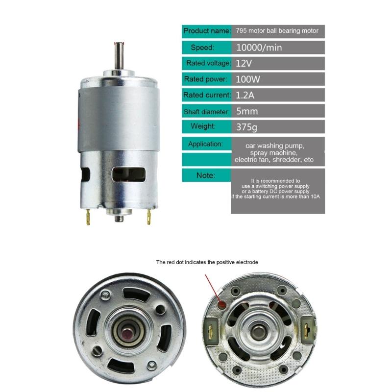 895/795/755 Large Torque Motor 12V 6000RPM 24V 12000RPM Double Ball Bearing