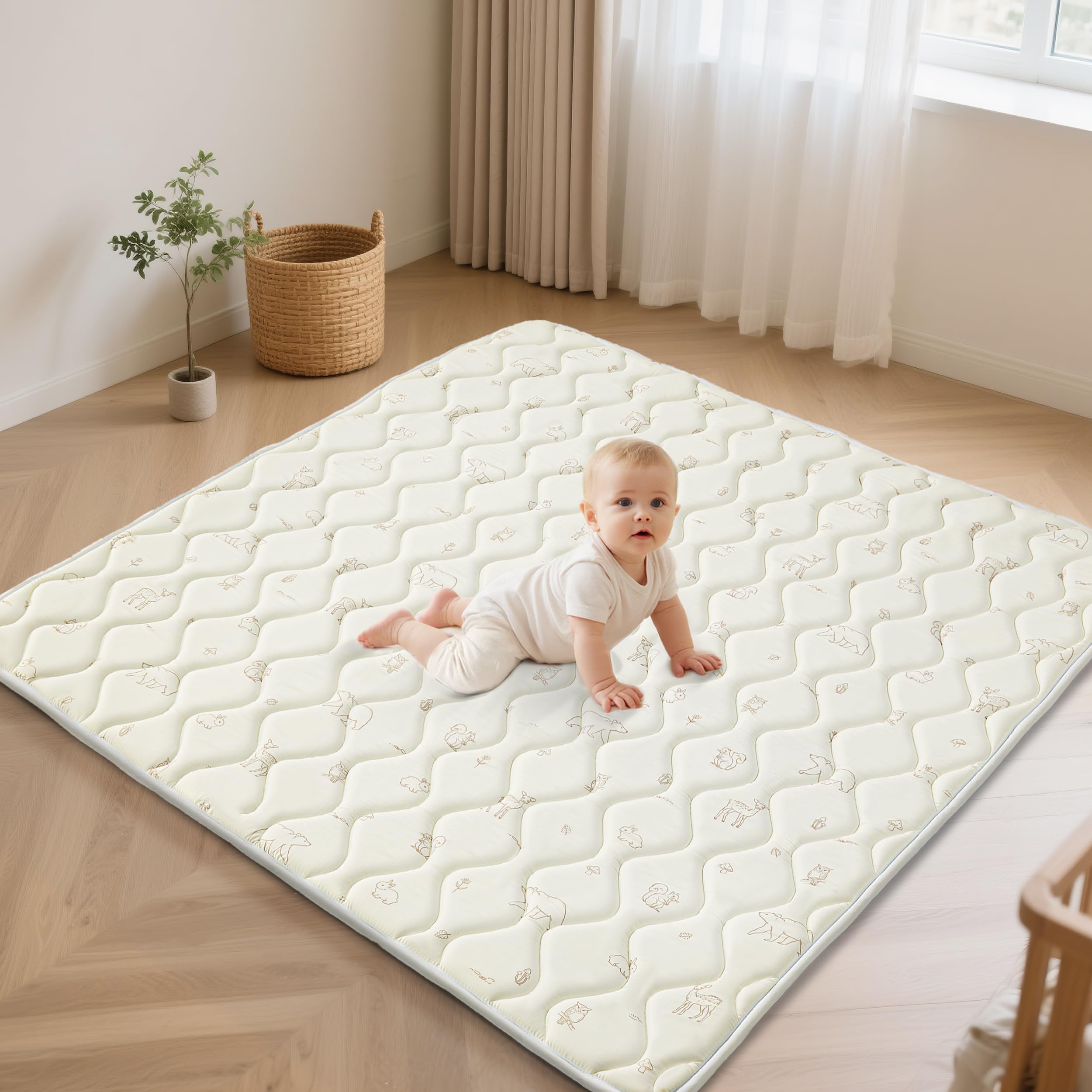 

Игровой коврик Fortella Baby, 120x120x2 см, Extra Thick, Складной, Нескользящий, Звукоизоляционный и Безопасный, Одиночный коврик, Лесной Бежевый