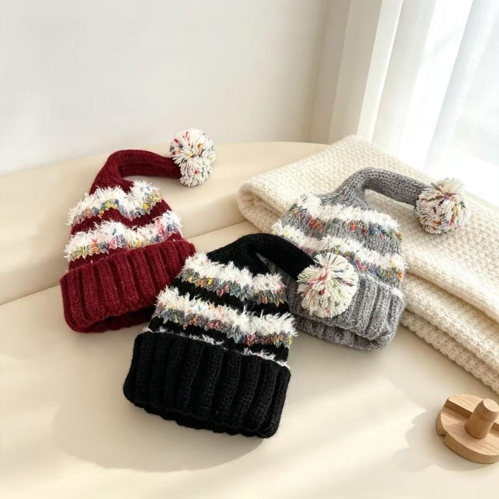 No Brim Children's Knitted Hat Windproof Kids Beanie Hats Cute Polka Dot Elf Cap Autumn