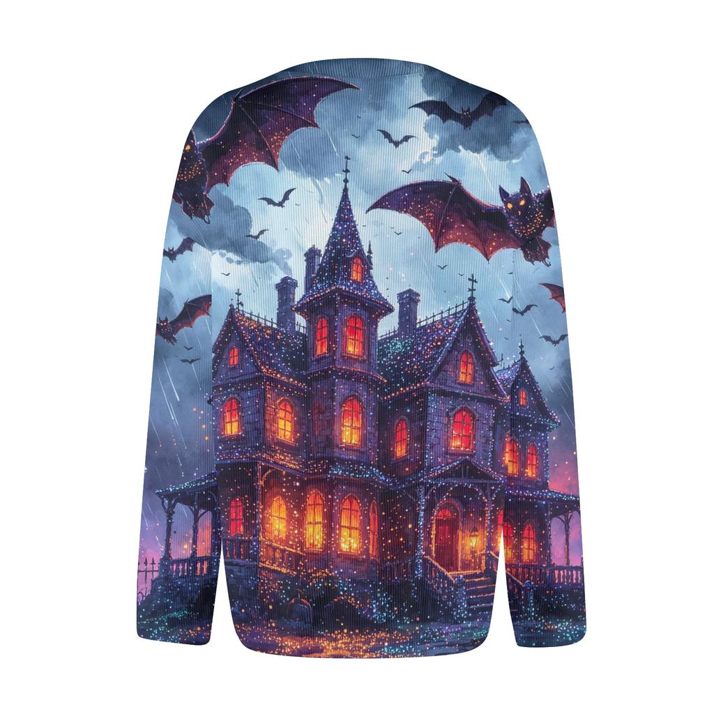Womens Halloween Print Long Sleeve Knit Cardigan Button Up Sweater Coat Lightweight Casual Outerwear for Fall and Winter