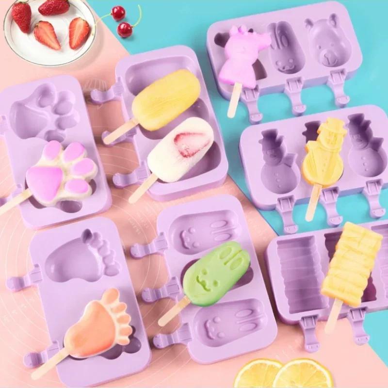 Silicone Ice Cream Mold Reusable Popsicle Moulds Cartoon Animal Mold Jelly Fruit Ice Cream Mold Summer Kitchen Accessories