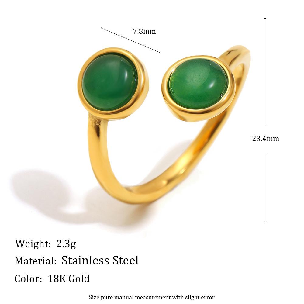 Stainless Steel Double Head Open Ring for Women Minimalist 18K Gold Plated Adjustable Green Pink Stone Rings Fashion Jewelry