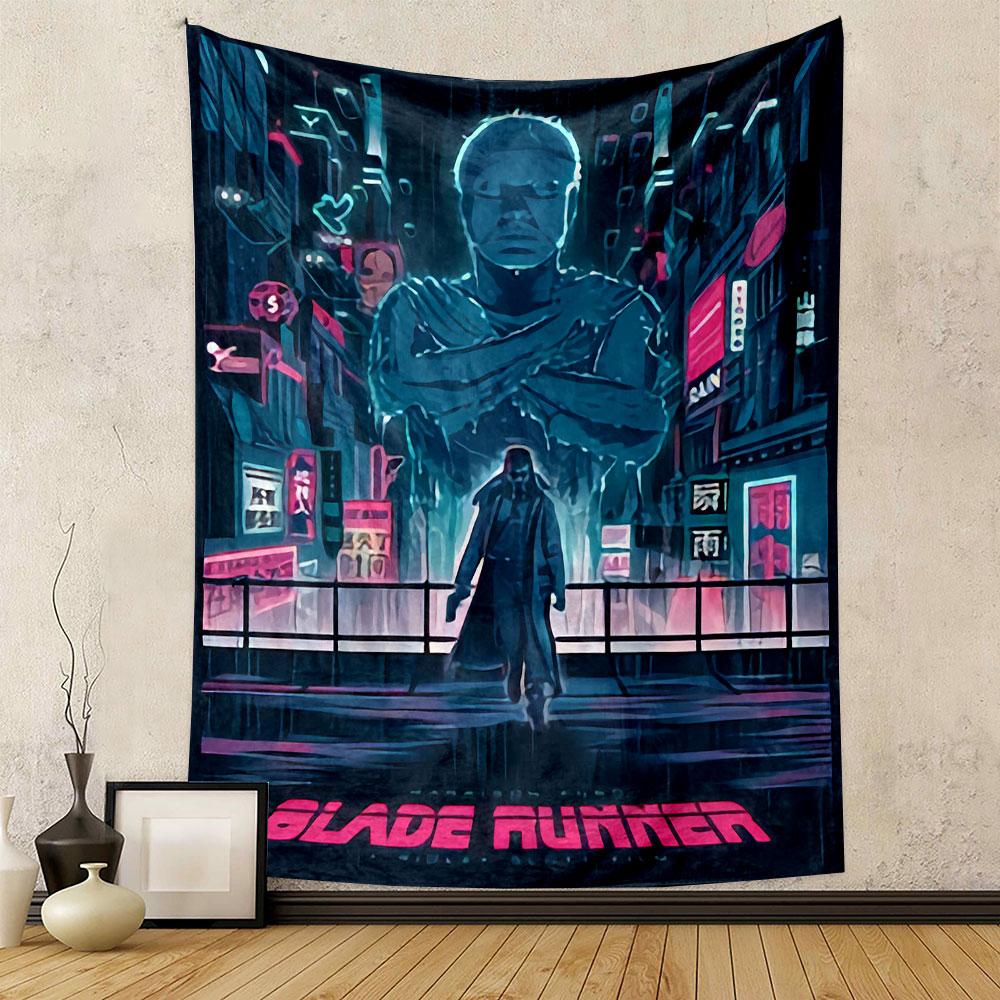 Blade Runner Retro Poster Tapestry Wall Hanging, Sci-Fi Noir Classic Art, Cyberpunk Wall Decor for Bedroom Living Room