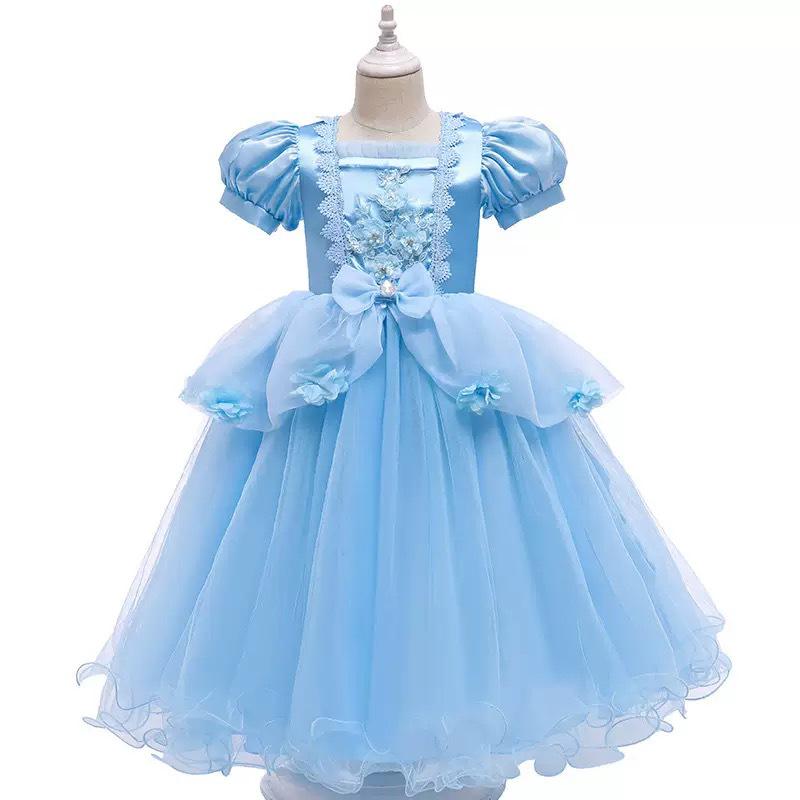 Children's Pure Cotton Cinderella Puffy Dress - Elsa Princess Style for Halloween & June 1st Children's Day.
